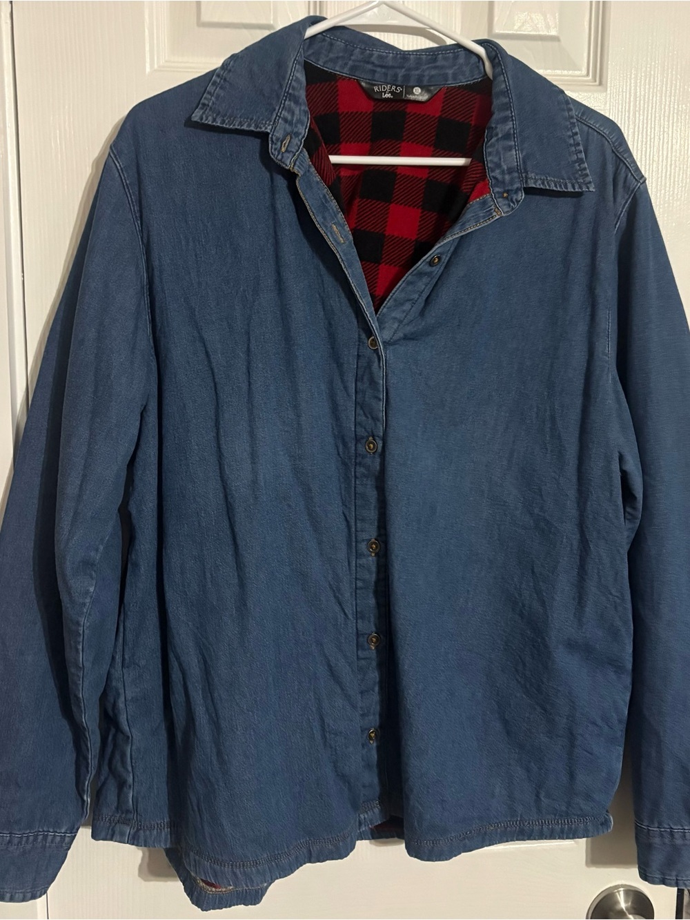 Lee Riders Denim Shacket Buffalo Plaid Fleece Lined Shirt Jacket XL